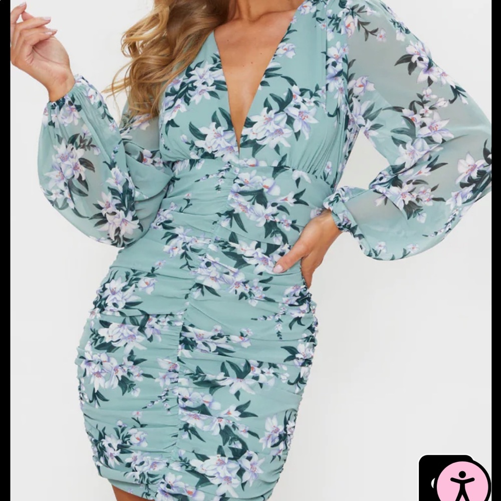 NEVER WORN brand new/ PLT Sage Green Floral print Long sleeve dress